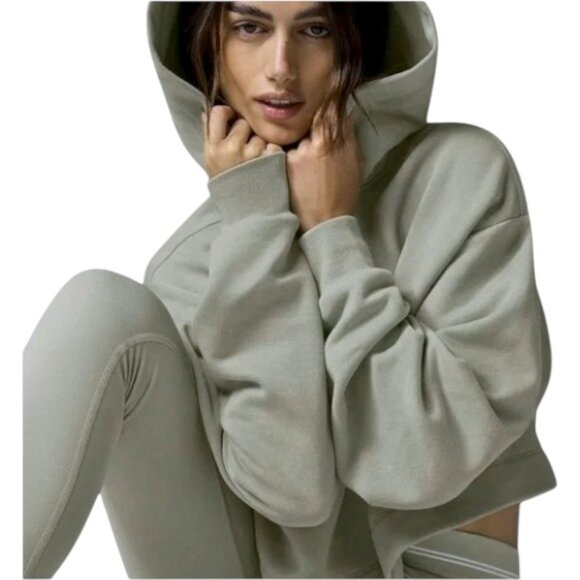 Alo Yoga Bae Cropped Hoodie Green Tone Soft French Terry Relaxed Fit Small - Picture 2 of 7